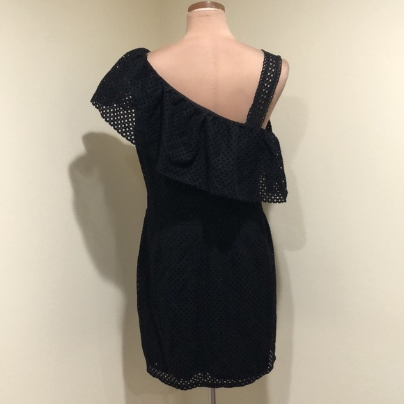 NWT ASOS Miss Selfridge Dress Size US 12 Black Eyelet Ruffle Sleeve Sheath - Picture 4 of 10